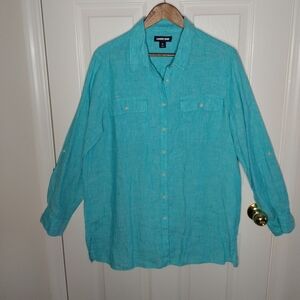 LAND'S END Teal Button Down Shirt Lightweight Casual